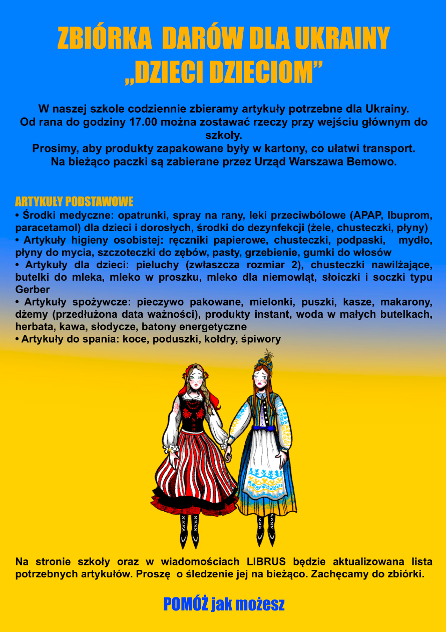 zbiórka darów dla Ukrainy - plakat